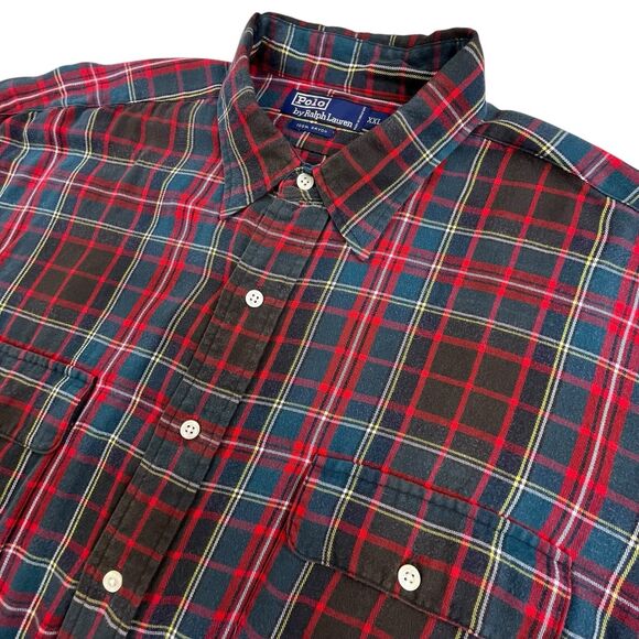 Vintage Polo Ralph Lauren Shirt Mens 2XL XXL Plaid Pockets Designer Preppy - Picture 1 of 10